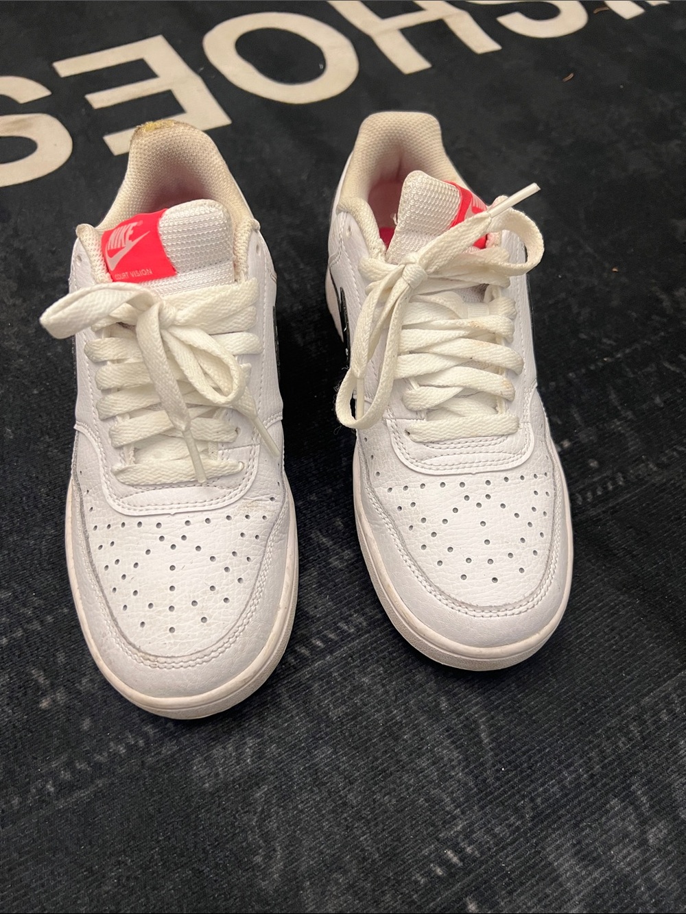 Nike White Low-Top Sneakers with Neon Pink Tongue Accent